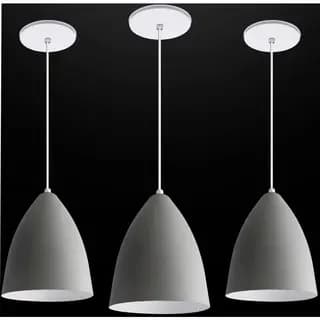 Novo Combo Kit com 3 Pendentes Soft Cone Cinza Branco Luminária Alumínio Lustre 17Cm