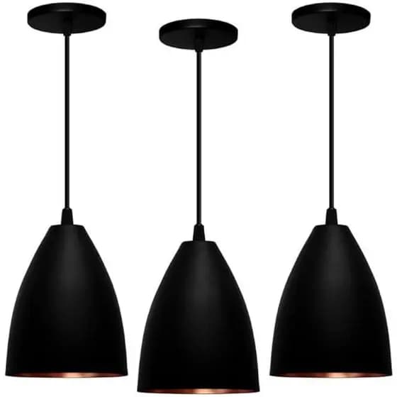 KIT 3 Pendente Vegas preto/cobre