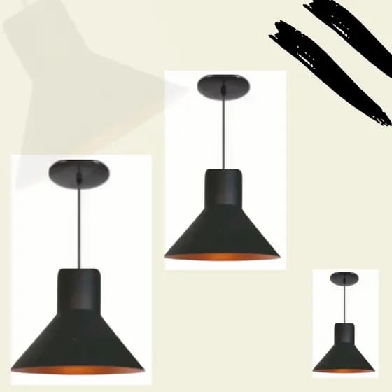 Pendentes Retro kit 3 Cúpulas Textura Preto com Bronze