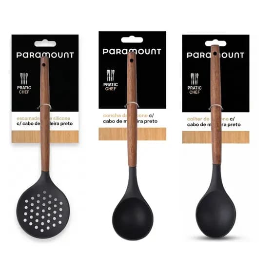 Conjunto Utensílios Paramount Cabo Madeira 3 Peças