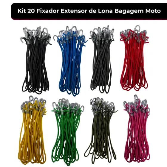 Kit 20 Extensores Elásticos de Lona Bagagem Moto Caminhão | Alta Resistência e Diversas Cores
