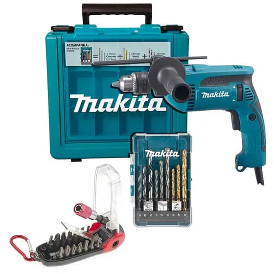 Furadeira de Impacto Makita HP1640 Mandril 13mm 760W 2800rpm Com Maleta Brocas e Bits