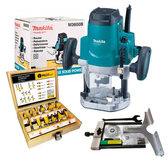 Tupia De Coluna Makita Mt M3600b 1650w 12mm + kit 12 fresas