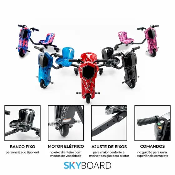 Triciclo Infantil Elétrico Drift com Bluetooth MP3 com Bandeirinha De Alta Potência Três Velocidades Ajustáveis