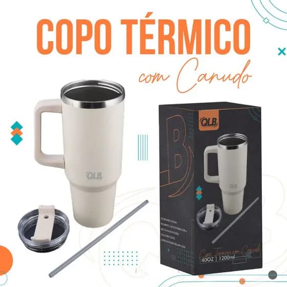Copo Térmico QLB 1200ml Inox com Canudo – Ideal para Tereré, Café e Água Gelada