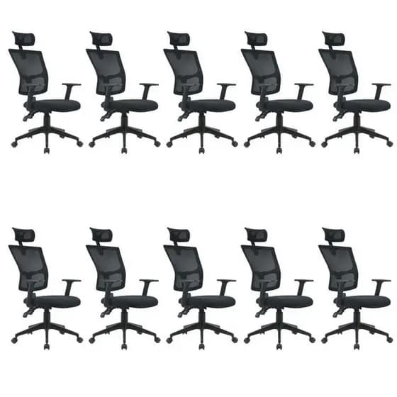 Kit 10 Cadeiras Escritório Presidente Ergonômica NR17 Tela Mesh Londres Preto Cadeira Presidente