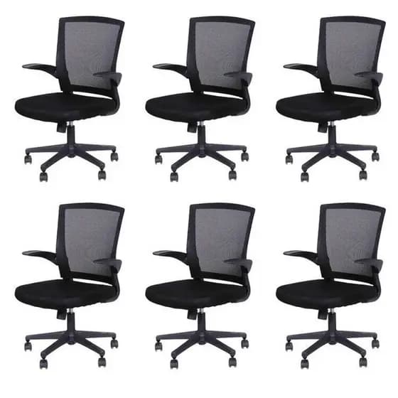 Kit 6 Cadeiras Escritorio Diretor Giratoria Tela Mesh Milão 3314 Preto Cadeira Diretor