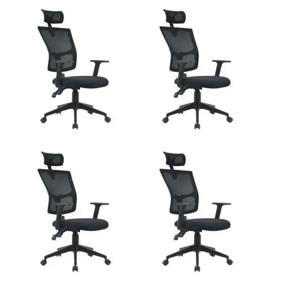 Kit 4 Cadeiras Escritório Presidente Ergonômica NR17 Tela Mesh Londres Preto Cadeira Presidente
