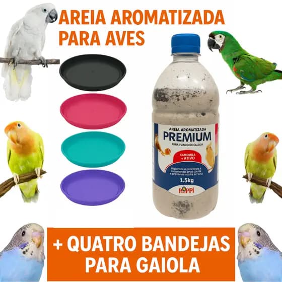 Areia Aromatizada para Aves 1,5kg Higiênica com Carvão Ativado Elimina Odores Ideal Pássaros Gaiolas
