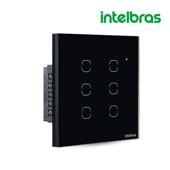 Interruptor Inteligente Wifi Touch 6 Teclas Smart Preto Intelbras Compatível Voz Alexa Google Assistente Iluminação Led
