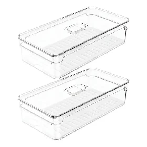 Kit 2 Organizador De Geladeira Porta Frios Multiuso 1,6 Litros Cristal Com Tampa Transparente