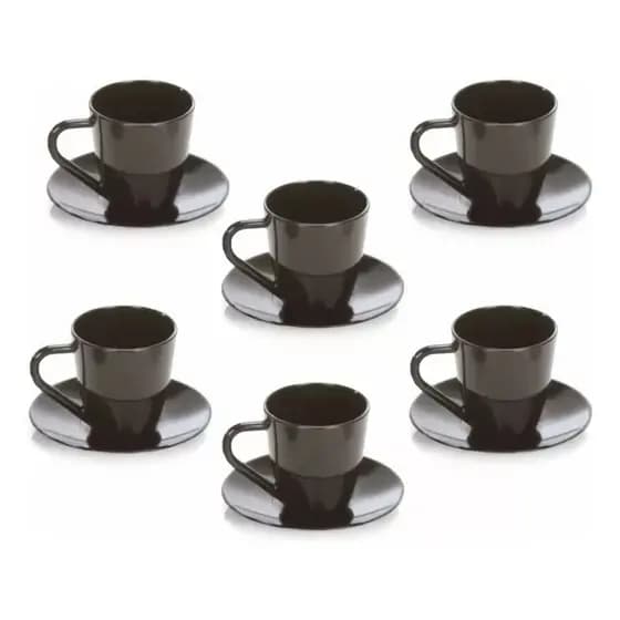 Jogo De 6 Xícaras De Café Com Pires Acrílica Preto Chá