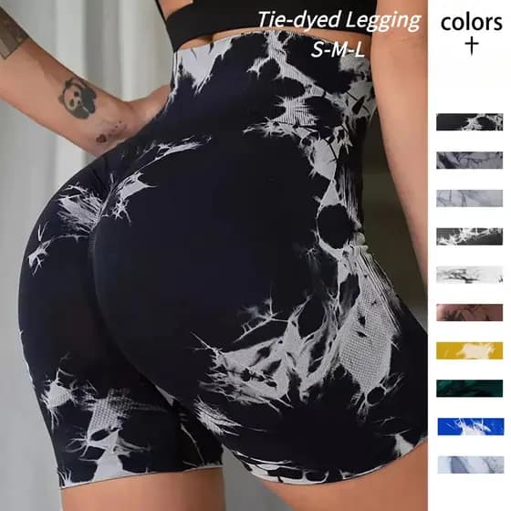 Shorts de ioga Tie-Dye/calças de três pontos de Fitness/cintura alta levantamento de quadril roupa externa ciclismo La