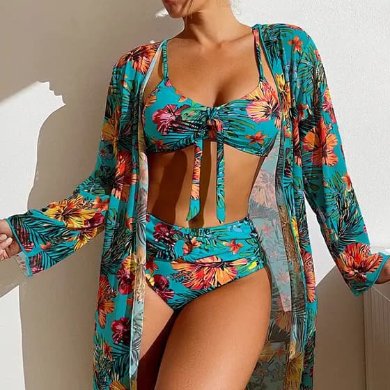 HNYHWKR Blusa e shorts de biquíni de praia com estampas, alta cintura e estilo sensual para mulheres
