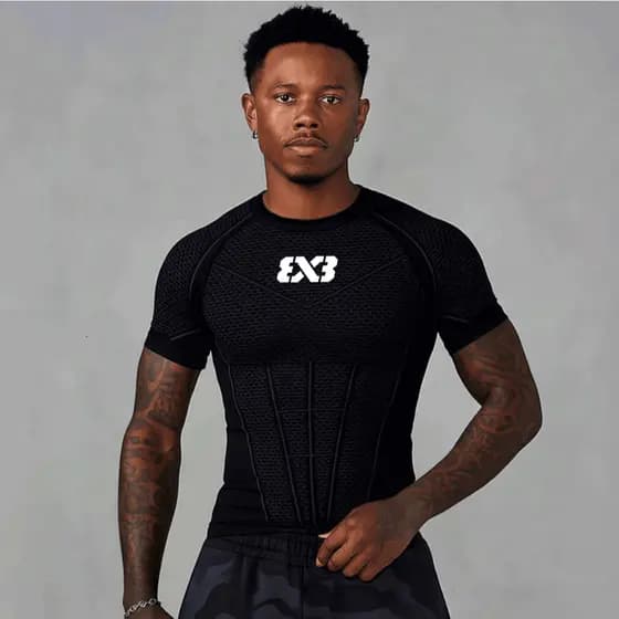 Camisa De Compressão Masculina 3x3 Estilo Basquete Manga Curta Secagem Rápida Camiseta De Treino De Ginástica