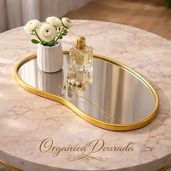 BANDEJA DECORATIVA ESPELHADA FORMATO ORGÂNICO PARA AMBIENTES LUXUOSOS