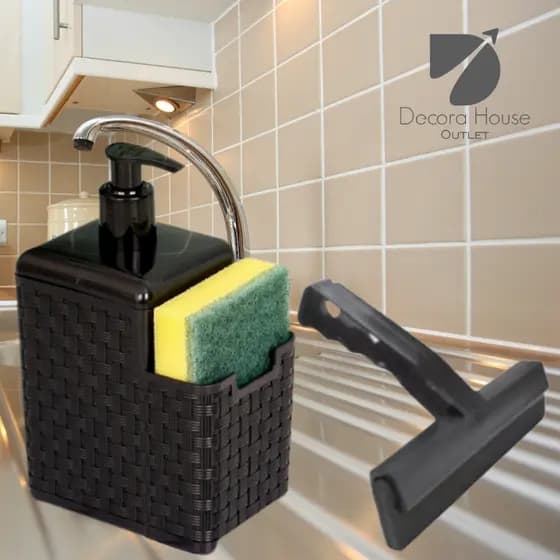 Porta Detergente Sabão Dispenser 2 em 1 Com Suporte Para Bucha Esponja e Rodo