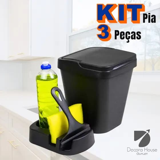 Kit Pia Porta Detergente/Rodo de Pia/Lixeira Cozinha Area Gourmet Banheiro Conjunto Pia