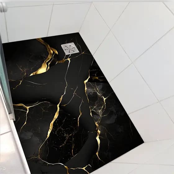 Piso vinil adesivo para box de banheiro Mármore Preto Ouro, antiderrapante 1,20 x 0,80