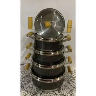 Jogo De Panela Caçarola Aluminio Leve Reforçado Com Tampa De Vidro Preto 14 a 22cm Premium