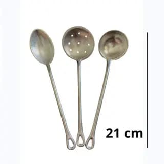 Jogo Kit 3 Colheres Alumínio Para Cozinhar Arroz Feijão Caldos Fritura Utensílios De Cozinha