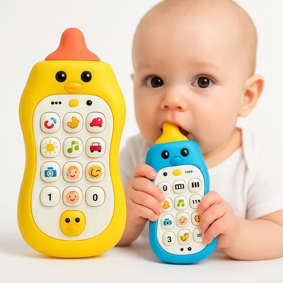 Telefone Musical Formato Mamadeira De Brinquedo Para Bebê Dormir Criança Infantil Mordedor Educativo 2 em 1