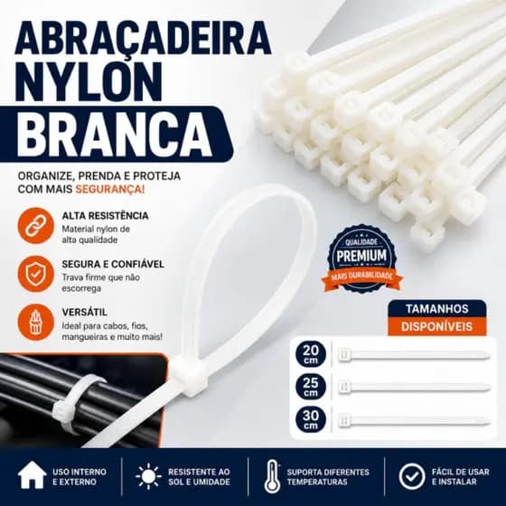 Abraçadeiras Nylon Enforca Gato - Branca 20mm - 25mm - 30 mm