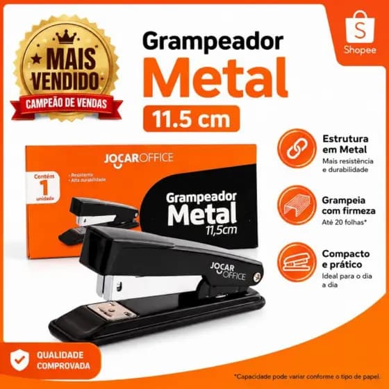 Grampeador Metal Leonora 11,5cm Até 25 Folhas Resistente Escolar Escritório