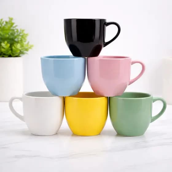 Jogo 6 Xícaras de Café e Chá Porcelana 170ml Coloridas – Kit Xícara Pequena para Expresso Café Chá