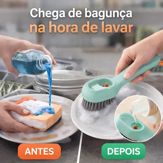 Escova com Dispenser de Detergente Multiuso Limpeza Cozinha Panelas louças Tênis e uso geral