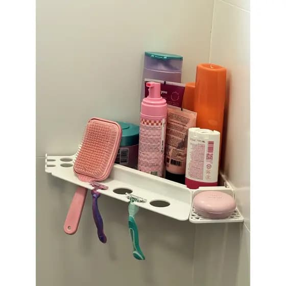 Organizador de parede modular para box com suporte para saboneteira e ganchos resistentes