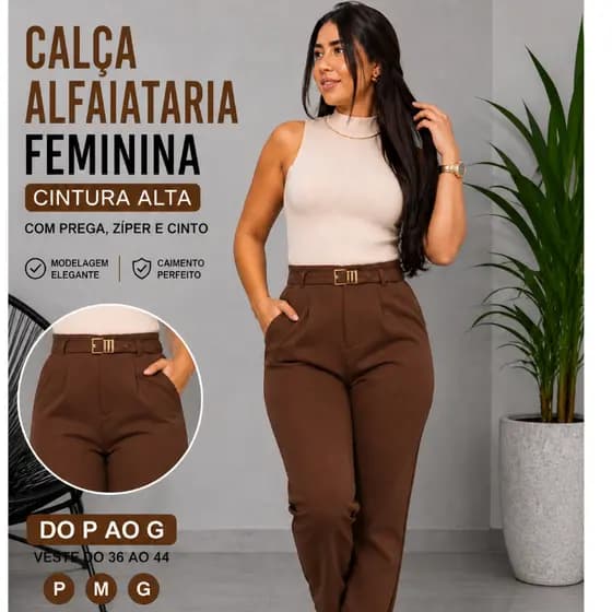 Calça Social Alfaiataria Feminina Zara Premium com Cinto | Cintura Alta, Elegante, Tendência Moda