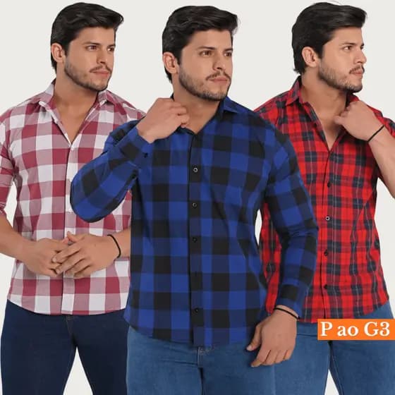 Camisa Xadrez Masculina Manga Comprida Festa Junina São João Quadriculada Country Risca de Giz Plus