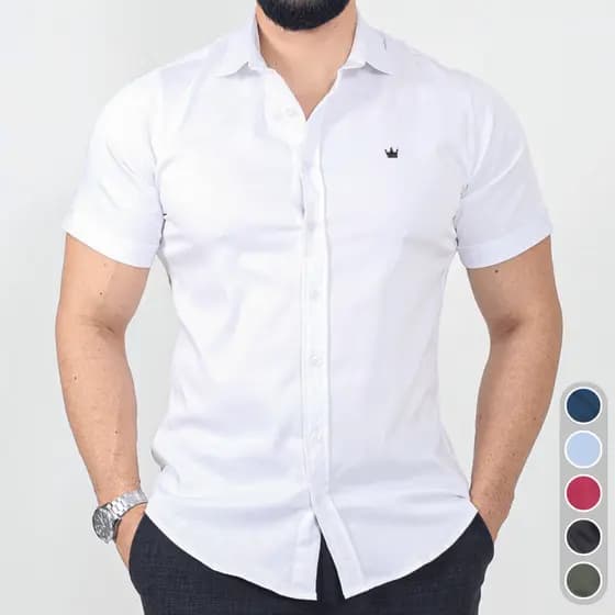 Camisa Masculina Manga Curta Botão Moda Casual e Social Slim Passa Fácil Fit Luxo