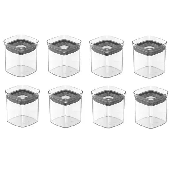 Potes Hermético Porta Condimentos Tempero Quadrado Clear 8 Peças Ou