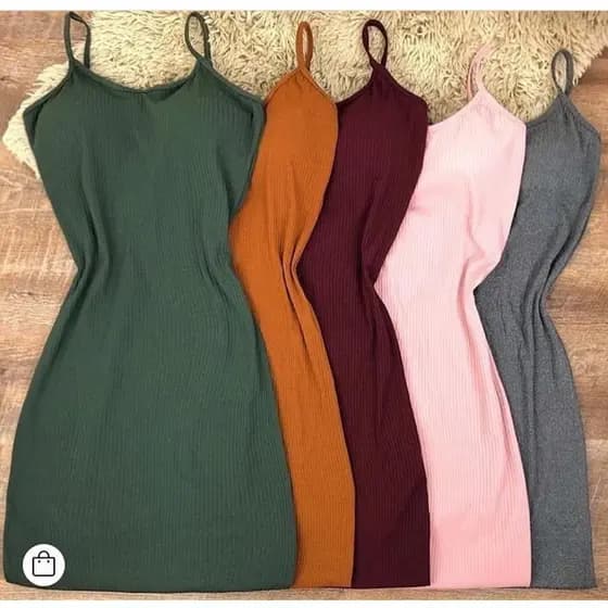 Kit 8 Vestidos canelado curto de alcinha