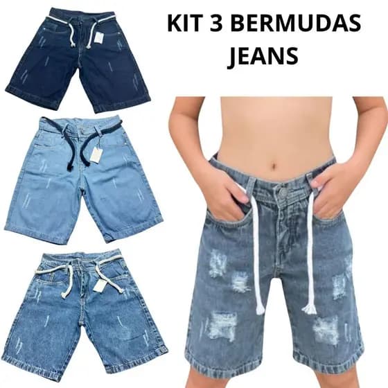 Kit 3 Shorts Jeans Premium Menino Criança Infantil juvenil 10 ao 16 anos