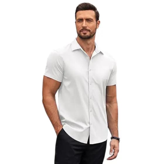 Camisa manga curta branca slim social masculina de botões top envio rápido caimento suave imperdível