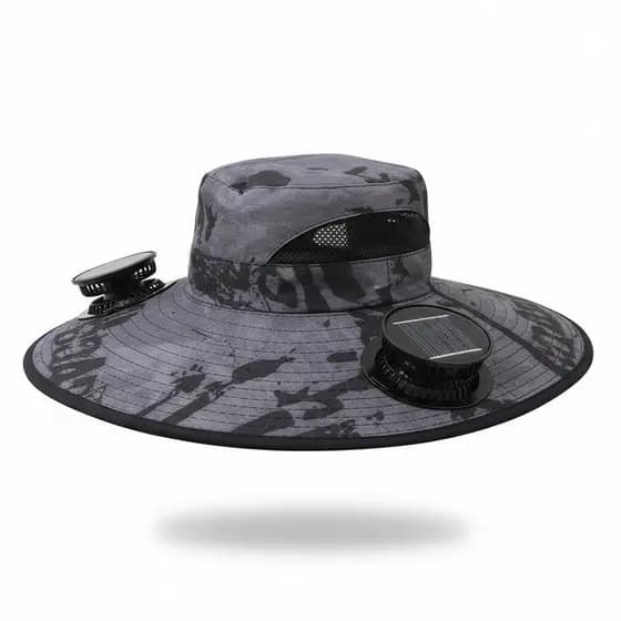 Chapéu de Sol com Ventilador Solar Ajustável Aba Larga Proteção UV Praia Piscina Proteção UV Rosto Pescaria Caminhada