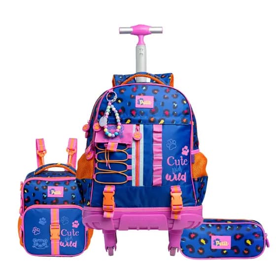 Kit Mochila Rodinhas Tween Cute Onça Petit Miçangas Original Infantil