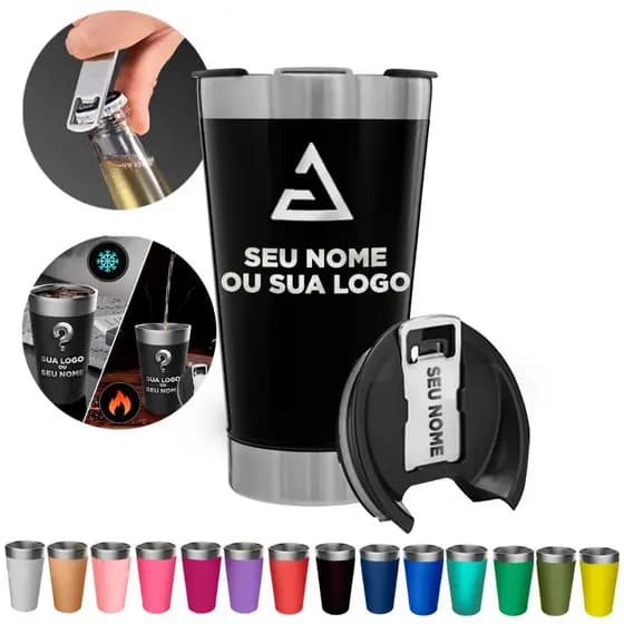 kit 17 copos térmico personalizado Brinde nome time logo casamento inox com tampa