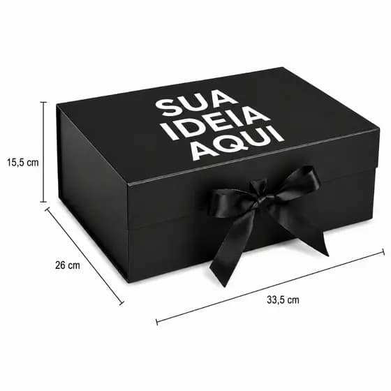 Kit 10 Caixa De Presente Magnética Personalizada 33,5x26x15 Premium Rígida com imã e Fita de Cetim