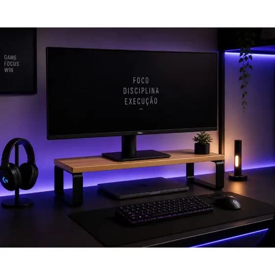 Suporte Monitor Premium Elevado Madeira Maciça Multiuso Gamer PC Computador Tela Apoio