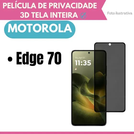 Película de Vidro 3D Privacidade Para Motorola Edge 70 / Protetor Privacidade.