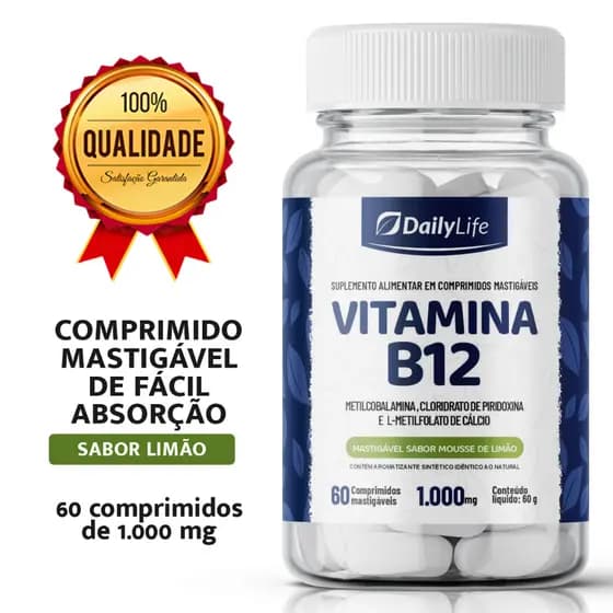 Vitamina B12 Metilcobalamina 9,9mcg 60 Comprimidos Mastigáveis | Daily Life