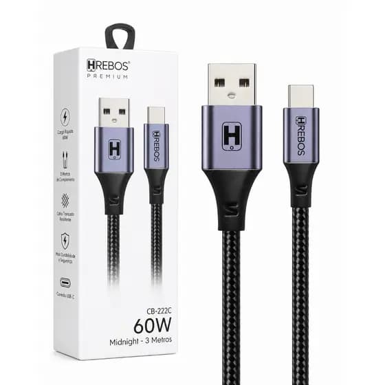 Cabo USB A Para USB C 3 Metros Hrebos
