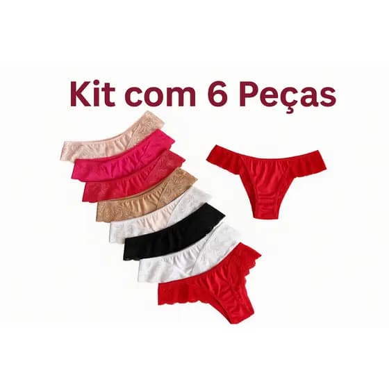 Kit 6 Calcinhas Poliamida com Renda Super Conforto