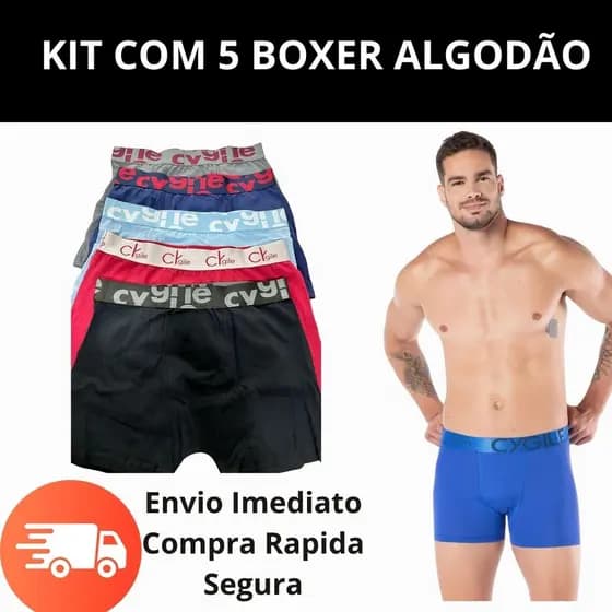 KIT 5 Cuecas Boxer Algodão Respirável Original Conforto
