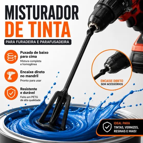 Misturador de Tinta Pequeno para Furadeira ou Parafusadeira, Resina Epóxi, Vernizes ou Primers e Seladores