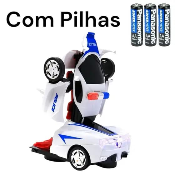 Brinquedo Carro Policial Transformes Carrinho policia Musical Infantil Vira Robô C Luz E Som HM TOYS